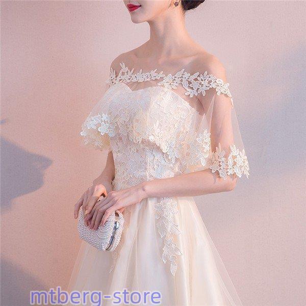 フィッシュテール パーティードレス レディース ワンピース S~2XL ミディアム ピンク アイボリー グレー ショート 結婚式 レースドレス_13