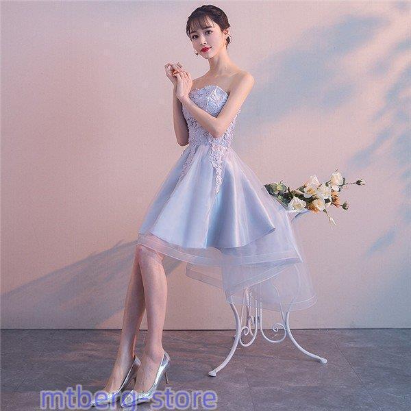 フィッシュテール パーティードレス レディース ワンピース S~2XL ミディアム ピンク アイボリー グレー ショート 結婚式 レースドレス_8