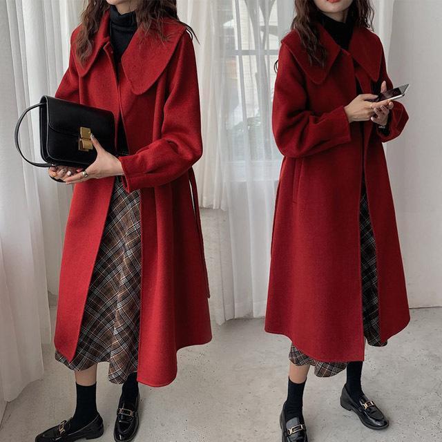 コート レディース 赤 ラシャコート 秋 冬 20代 30代 可愛い ロングコート ウール チェスターコート ワイン赤 ブラック アウター 通勤 通学