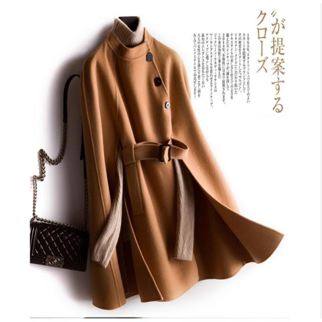 ミリタリー風 ポンチョコート ケープコート レディース 軍服風 ポンチョ マント ドルマン アウター 冬春 100%ウール_3