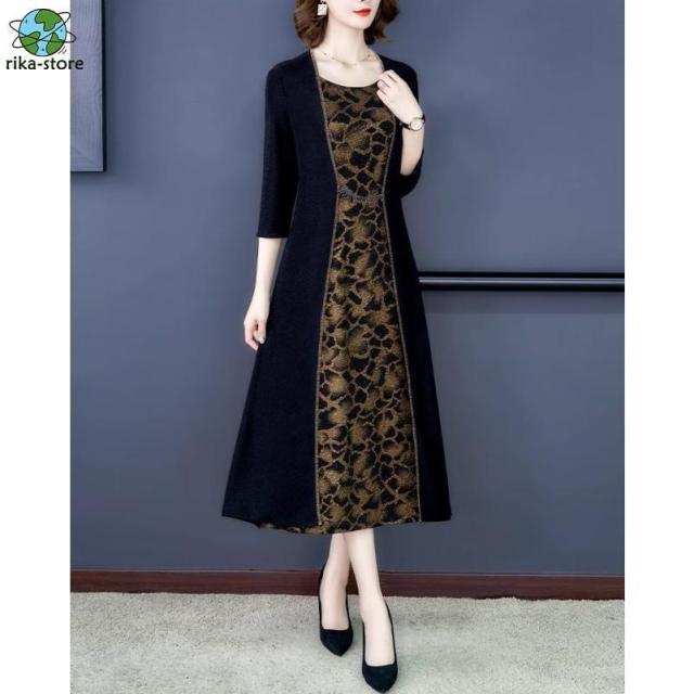 ワンピースドレス 50代 60代 40代 パーティードレス 結婚式 お呼ばれドレス 50代 大きいサイズ 3L 4L 5L 袖あり 七分袖 重ね着風 ロングワンピース ロング丈