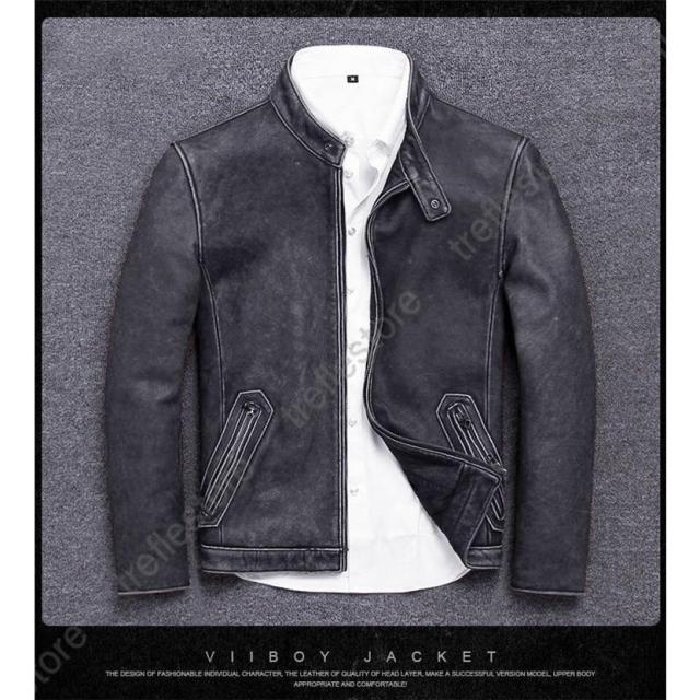 メンズ革ジャン 秋冬 レザージャケット ライダースジャケット 立ち襟