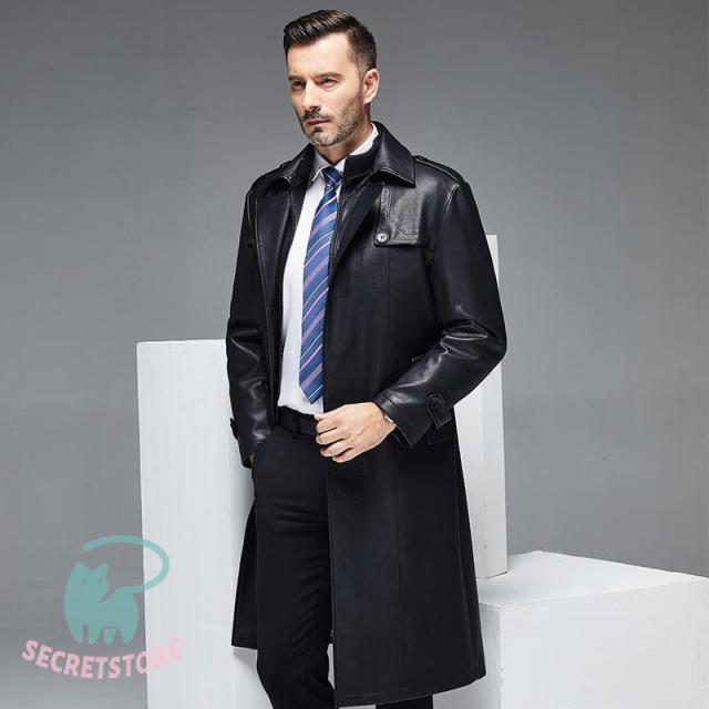 レザーコート メンズ 本革 トレンチコート ロング丈 ビジネスコート 紳士服 大きいサイズ 通勤 ライダース フェイクレイヤード 秋冬 暖かい