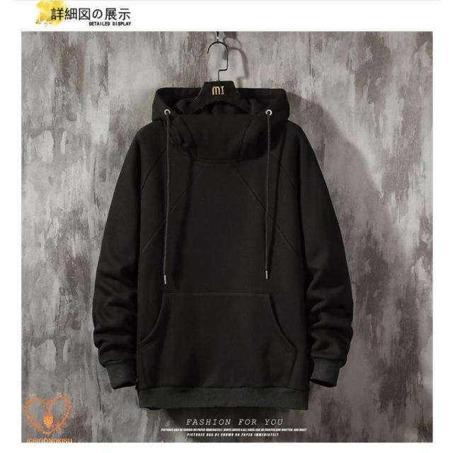 ボリュームネック パーカー メンズ 長袖パーカー プルオーバー 無地 ハイネック スウェット おしゃれ 春服 秋服