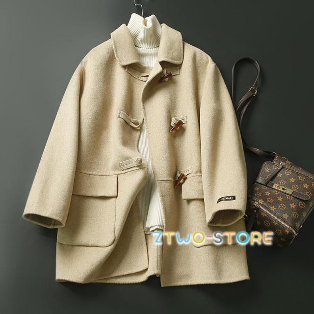 レディース ダブルフェイス仕様になるダブルボタンのウール地ダッフルコート コート 通勤 アウター きれいめ 防風 通学 秋服 冬服 上質