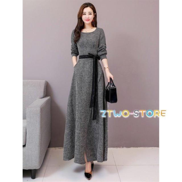 ワンピース ドレス ロング パーティードレス 結婚式 お呼ばれドレス 袖あり 長袖 フォーマル ウエストマーク 大きいサイズ 3L 4L 20代 30代 40代