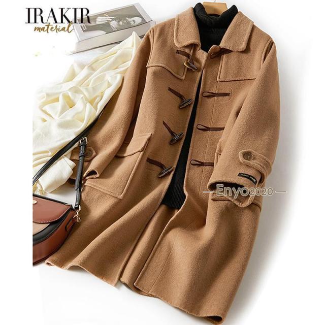 レディース 100％ウール地のダブルフェイスのダッフルコート ウール 通勤 ミディアム丈 丸襟付き 防寒 通学 上質 ビジネス 秋服 冬服 オフィス 大人