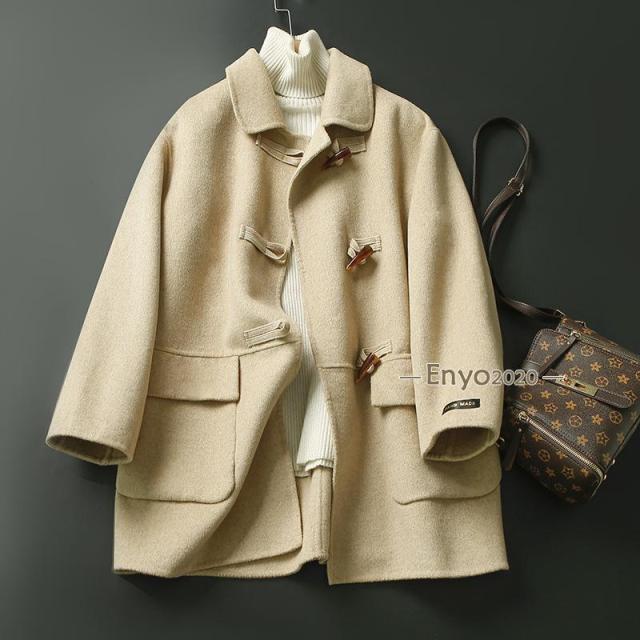 レディース ダブルフェイス仕様になるダブルボタンのウール地ダッフルコート コート 通勤 アウター きれいめ 防風 通学 秋服 冬服 上質