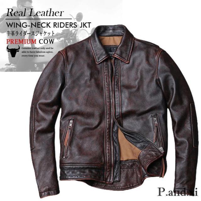 品質 ライダースジャケット 本革 メンズ シングル レザージャケット 秋冬 革ジャン バイク ブルゾン B系 冬服 バイカー おしゃれ