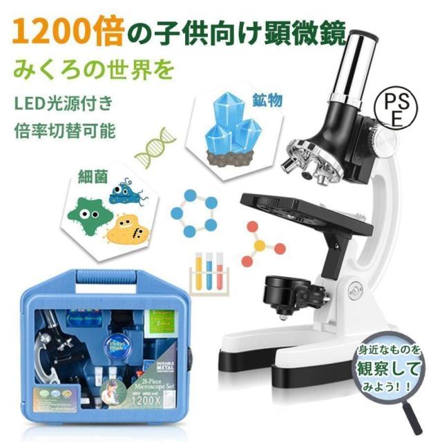 顕微鏡 子供用 キッズ 1200倍 LED ライト ルーペ 拡大鏡 虫眼鏡 LEDライト 小学生 中学生 生物 倍率切り替え可 進学 入学祝い 学生