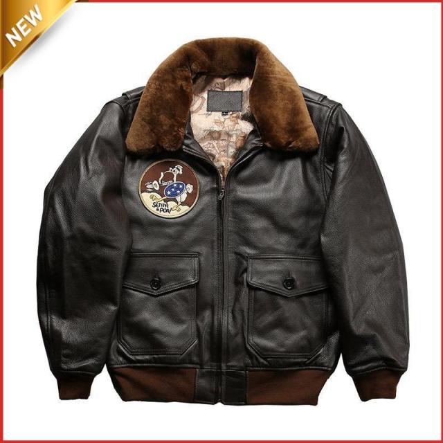 フライトジャケット ジャケット アメリカン　ワッペン付き 刺繍 レザージャケット ウール襟 綿入れ G-1フライトジャケット 革ジャン 牛革 防寒