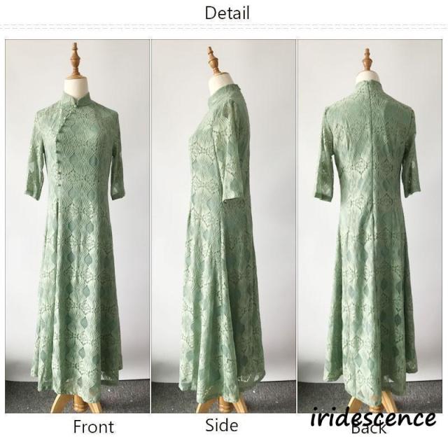 チャイナドレス ロング チャイナドレス風ワンピース アオザイ レース チャイナ服 五分袖 大きいサイズ お洒落 パーティー 結婚式 ドレス コスプレ_13