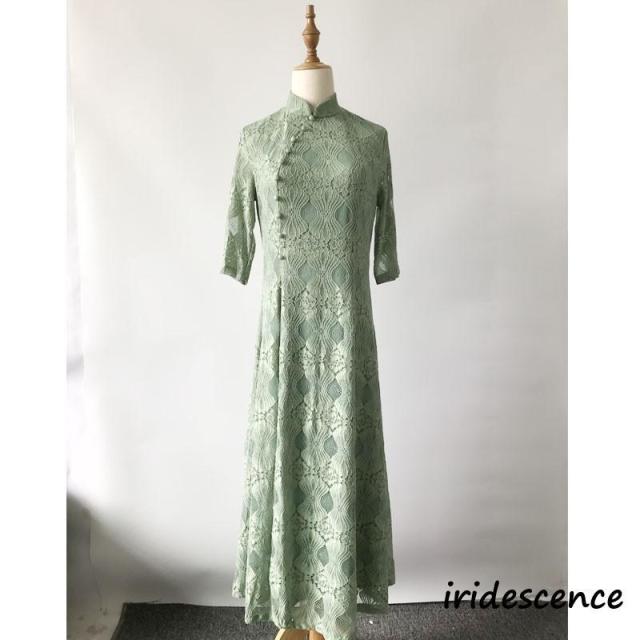 チャイナドレス ロング チャイナドレス風ワンピース アオザイ レース チャイナ服 五分袖 大きいサイズ お洒落 パーティー 結婚式 ドレス コスプレ_2