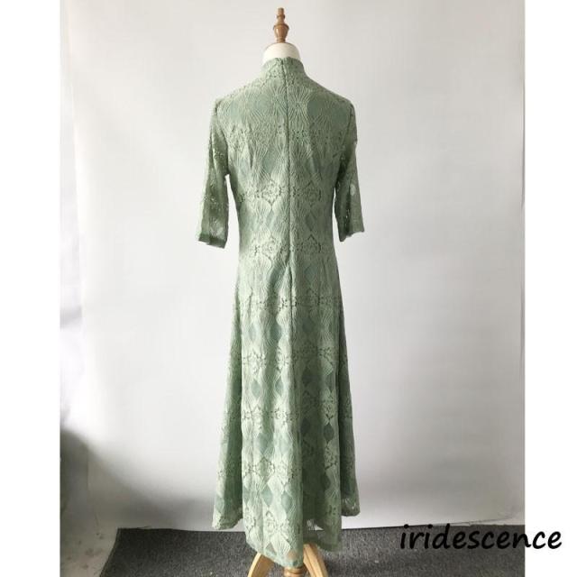 チャイナドレス ロング チャイナドレス風ワンピース アオザイ レース チャイナ服 五分袖 大きいサイズ お洒落 パーティー 結婚式 ドレス コスプレ_3