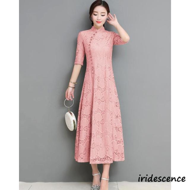 チャイナドレス ロング チャイナドレス風ワンピース アオザイ レース チャイナ服 五分袖 大きいサイズ お洒落 パーティー 結婚式 ドレス コスプレ_4