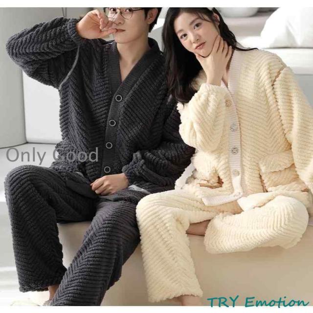 【爆買】ペアパジャマ 冬 モコモコ 男女2着 セット カップル ペア ルームウェア セット 長袖 前開き ペア パジャマ 夫婦 もこもこ メンズ ペアパジャマ カップル 秋冬 結