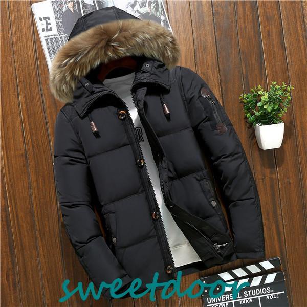ダウン メンズ アウター 羽毛 コート ハイネック ファーコート ブルゾン フード付き 撥水 防寒 冬 大きいサイズ 暖かい
