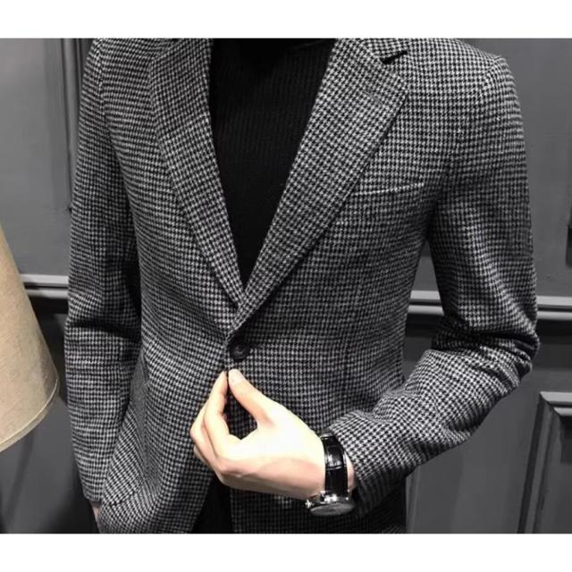 テーラードチェック柄メンズブレザーカジュアルスーツビジネススーツ春秋冬細身結婚式おしゃれ紳士用トップス大きいサイズ