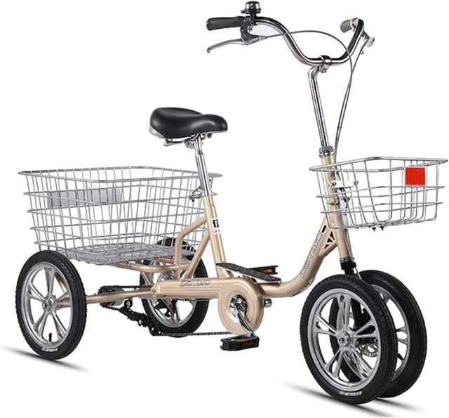 三輪自転車 １４インチ 高齢者向け 座席高さ調節 買い物かご ダブルブレーキで安心 ショッピングやレクリエーションに 安定した３輪バイク_1