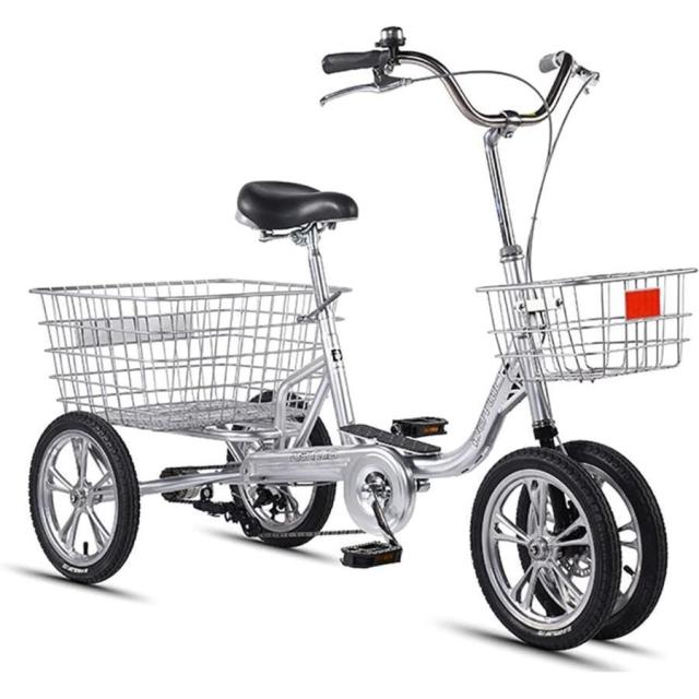 三輪自転車 １４インチ 高齢者向け 座席高さ調節 買い物かご ダブルブレーキで安心 ショッピングやレクリエーションに 安定した３輪バイク_12