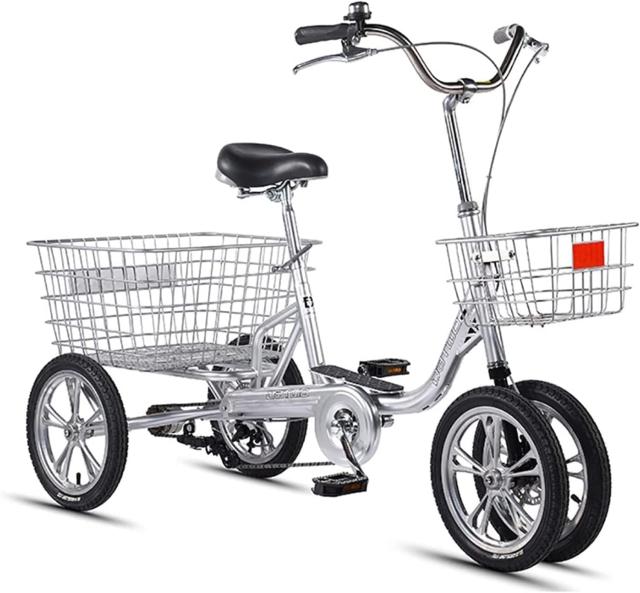 三輪自転車 １４インチ 高齢者向け 座席高さ調節 買い物かご ダブルブレーキで安心 ショッピングやレクリエーションに 安定した３輪バイク_3