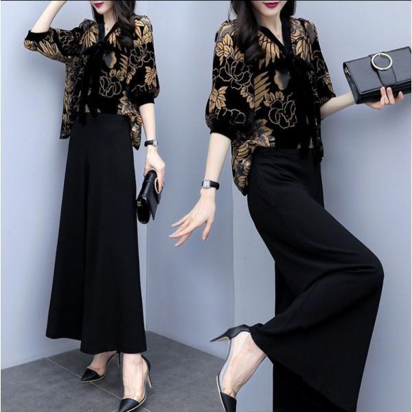 パンツドレス ドレス 結婚式 お呼ばれ パンツ ワイドパンツ セットアップ パーティードレス 長袖 袖あり 黒 ゆったり 体型カバー 大きいサイズ 3l 4l