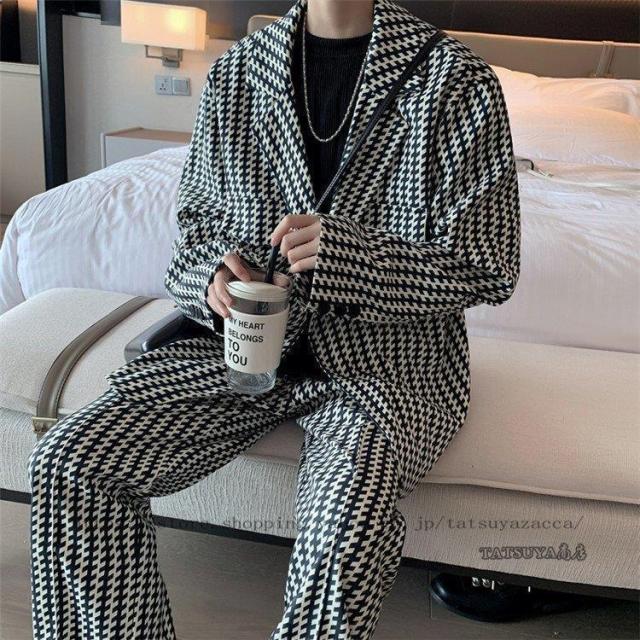 メンズスーツ 上下セット カジュアルスーツ レト口 ファッション 千鳥格子 カジュアル 上品 パーティー 高品質 紳士服 新作 韓国風20代 30代