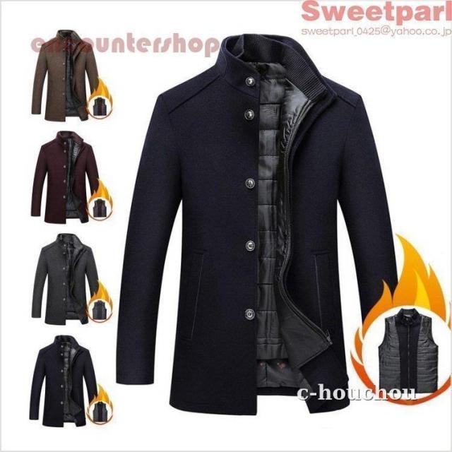 コート メンズ ビジネスコート ライナー着脱式 ハーフコート 男性用 春冬 防寒コート 通勤 立ち襟 保温 あったか 紳士服 メンズファッション