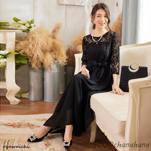 パーティードレスドレスワンピース30代40代50代結婚式同窓会お呼ばれ袖あり親族フォーマルレディース服装ミモレ丈女性大きいサイズ_2