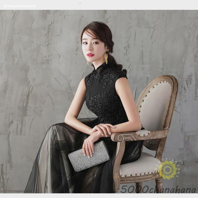 パーティードレス 結婚式 ワンピース longdress ロングドレス 詰襟 ワンピース ノースリーブ ウェディングドレス ウエディング ドレス 二次会 花嫁_5