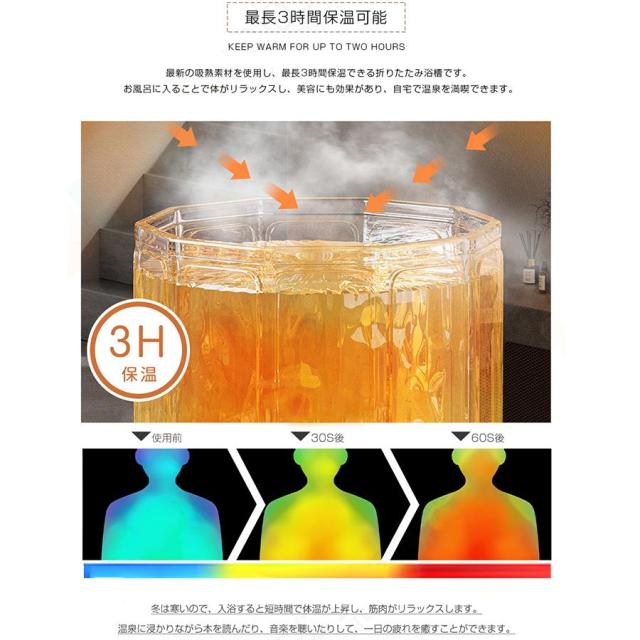 3秒で開く 折りたたみ 浴槽 ポータブル バスタブ 大人 子供用 家庭用 簡易浴槽 組立不要 折り畳み 収納 コンパクト 保温 お風呂桶 家庭用 お風呂 水風呂_8