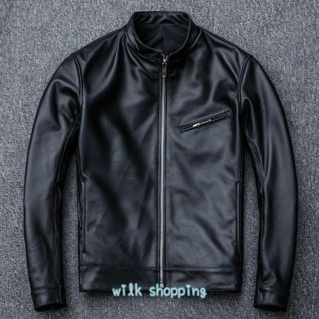 革ジャン レザー 本革 バイク ライダース 羊革 シングル ショート スリムタイプ 細身 ミリタリー レザーコート_10