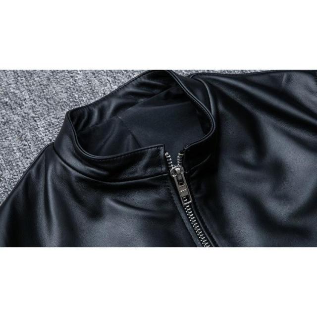 革ジャン レザー 本革 バイク ライダース 羊革 シングル ショート スリムタイプ 細身 ミリタリー レザーコート_12