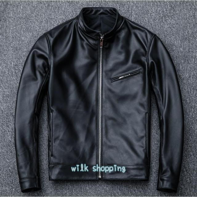 革ジャン レザー 本革 バイク ライダース 羊革 シングル ショート スリムタイプ 細身 ミリタリー レザーコート_5