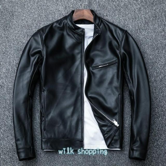 革ジャン レザー 本革 バイク ライダース 羊革 シングル ショート スリムタイプ 細身 ミリタリー レザーコート_8