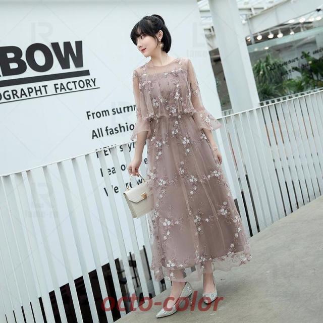 結婚式 パーティードレス 大きいサイズ ワンピース マタニティ フォーマル お呼ばれ レース フリル ドレス マキシ きれいめ 楽チン 女子会 食事会 デート_10