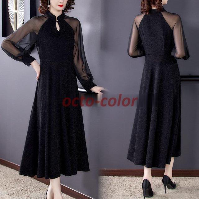 パーティードレス 結婚式 40代 20代 ロング丈 袖あり 長袖 韓国風 大きいサイズ フォーマルドレス マキシワンピース お呼ばれ 二次会 披露宴 謝恩会 上品 着痩せ