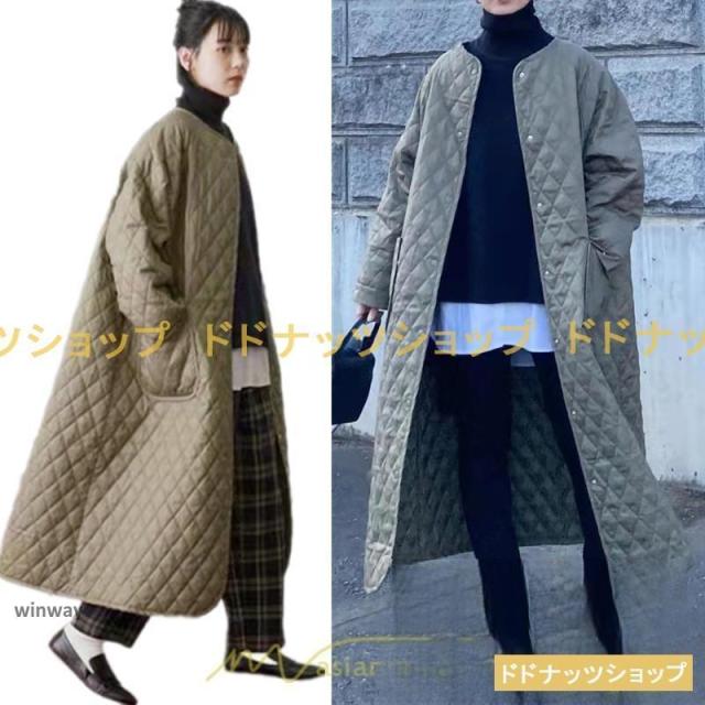 キルティングコート ダウンコート ロングコート ノーカラー 長袖アウター 中綿コート アウター 防寒 防風 30代40代50代 ポケット 秋冬コート 厚手 コート 大人