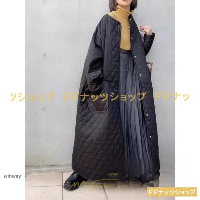 キルティングコート ダウンコート ロングコート ノーカラー 長袖アウター 中綿コート アウター 防寒 防風 30代40代50代 ポケット 秋冬コート 厚手 コート 大人_2