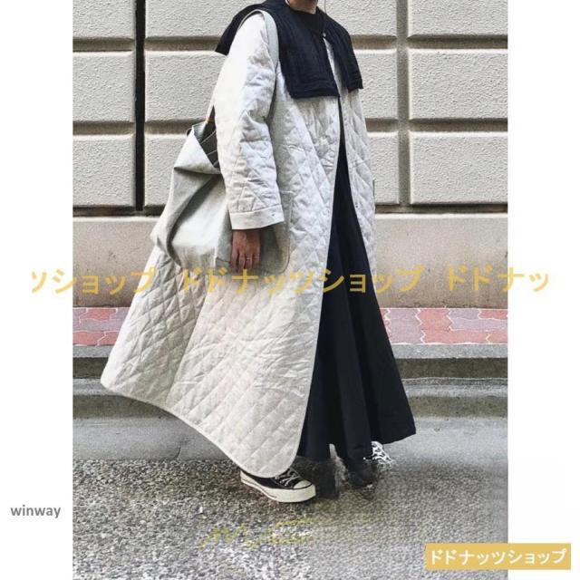 キルティングコート ダウンコート ロングコート ノーカラー 長袖アウター 中綿コート アウター 防寒 防風 30代40代50代 ポケット 秋冬コート 厚手 コート 大人_3