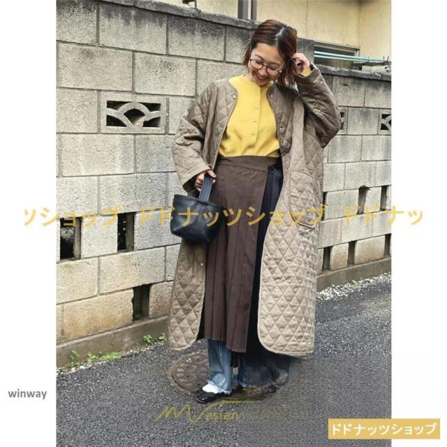 キルティングコート ダウンコート ロングコート ノーカラー 長袖アウター 中綿コート アウター 防寒 防風 30代40代50代 ポケット 秋冬コート 厚手 コート 大人_6