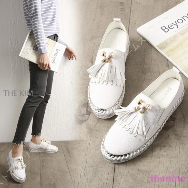 ビジュー付 スリッポンスニーカー パール キラキラ 厚底 フラットシューズ ウェッジソール プレーン サイドゴア 無地 春 秋 軽量 歩きやすい カジュアル