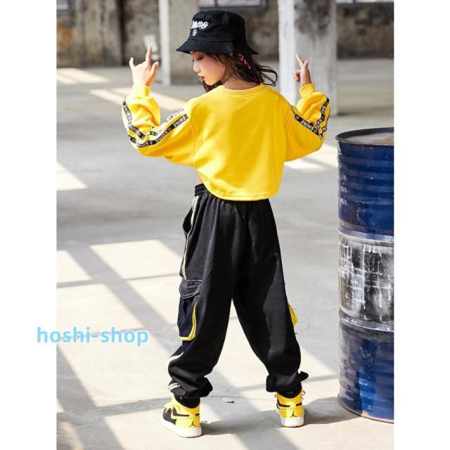 ヒップホップダンス衣装 ダンスパンツ キッズダンス衣装 ヒップホップ ロングパンツ ガールズ ダンス衣装 キッズ 韓国 派手 HIPHOPダンス衣装 体操服_4