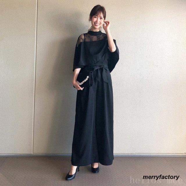 ドレススーツセットワイドパンツケープレース春夏秋パーティードレス_13