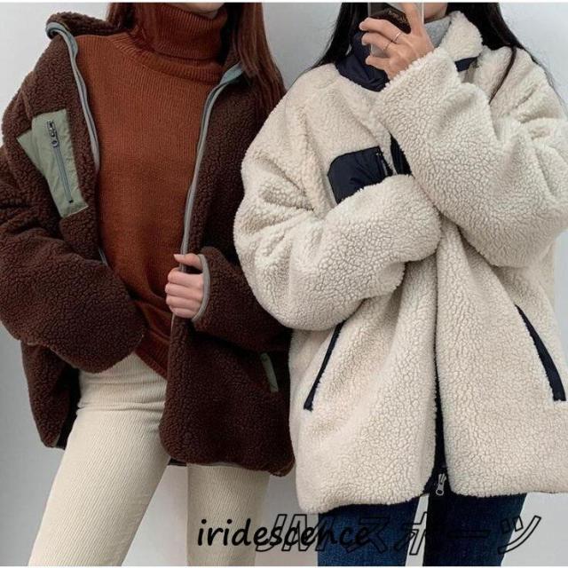 ボアブルゾン ボアジャケット ボアコート レディース 両面着 ジャケット アウター ボア ブルゾン もこもこ おしゃれ 防寒コート 冬 ゆったり 暖かい