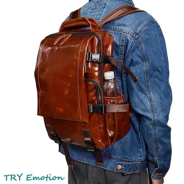 本革 リュックサック 男女兼用 オイルレザー 撥水 柔らかい 高級本革 リュック メンズ バックパック 2色 通勤通学 林間 14インチ対応