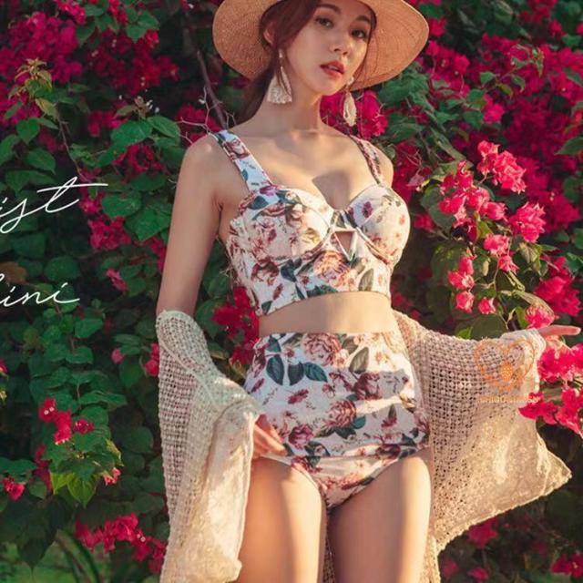 ビキニ水着 水着 レディース 体型カバー水着 花柄 ハイネック ビキニ スカート 2点セット ビキニ ショートパンツ ママ水着 20代 30代 40代 かわいい