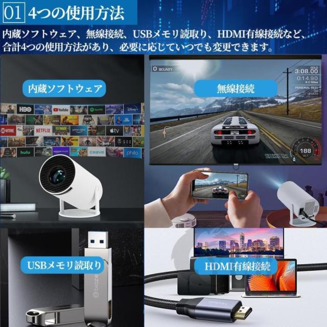 プロジェクター本体 家庭用 小型 4K対応 高輝度 自動台形補正 10000lm プロジェクター 5G WiFi6 Bluetooth5.2 短距離投影 HIFIスピーカー内蔵 Android TV 11.0_2
