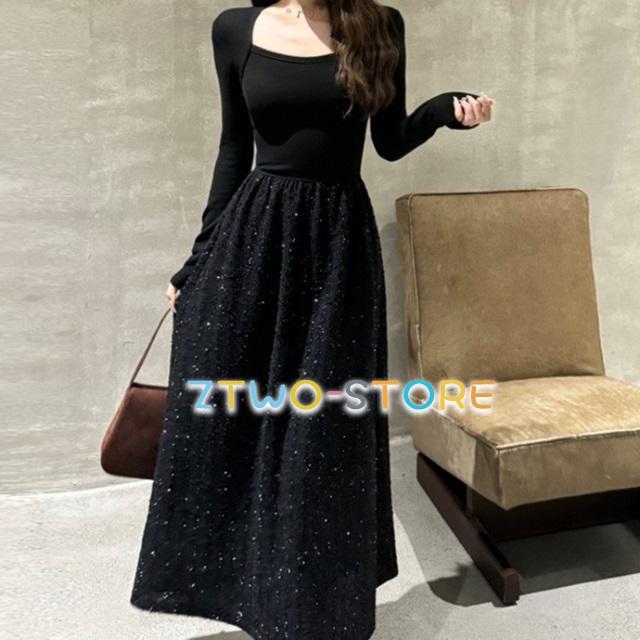 【爆買】ロングワンピース レディース ワンピース 長袖 きれいめ 大きいサイズ レディース ワンピース ロング丈 ドッキング ワンピース 切り替え ワンピース シンプル