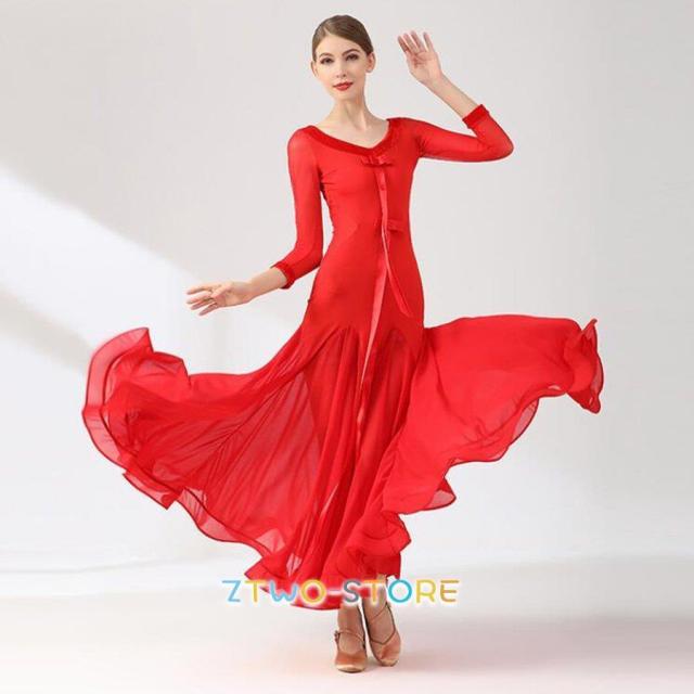 【爆買】社交ダンスドレスレディース モダンダンス ロング丈ワンピース 長袖 レッスン着 フラメンコ ワルツ専用ドレス スタンダード練習着 爆買】社交ダンスドレスレディース モダンダンス ロング丈ワンピース